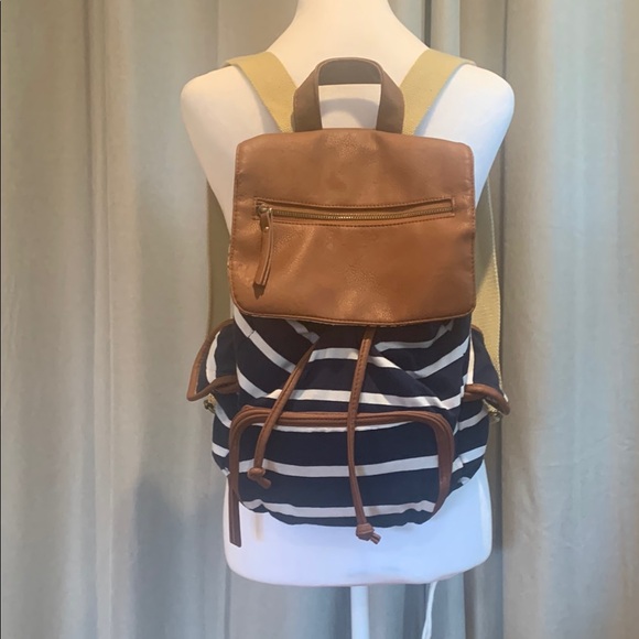 Madden Girl Handbags - NWOT - Madden Girl Brown and Navy Striped Backpack